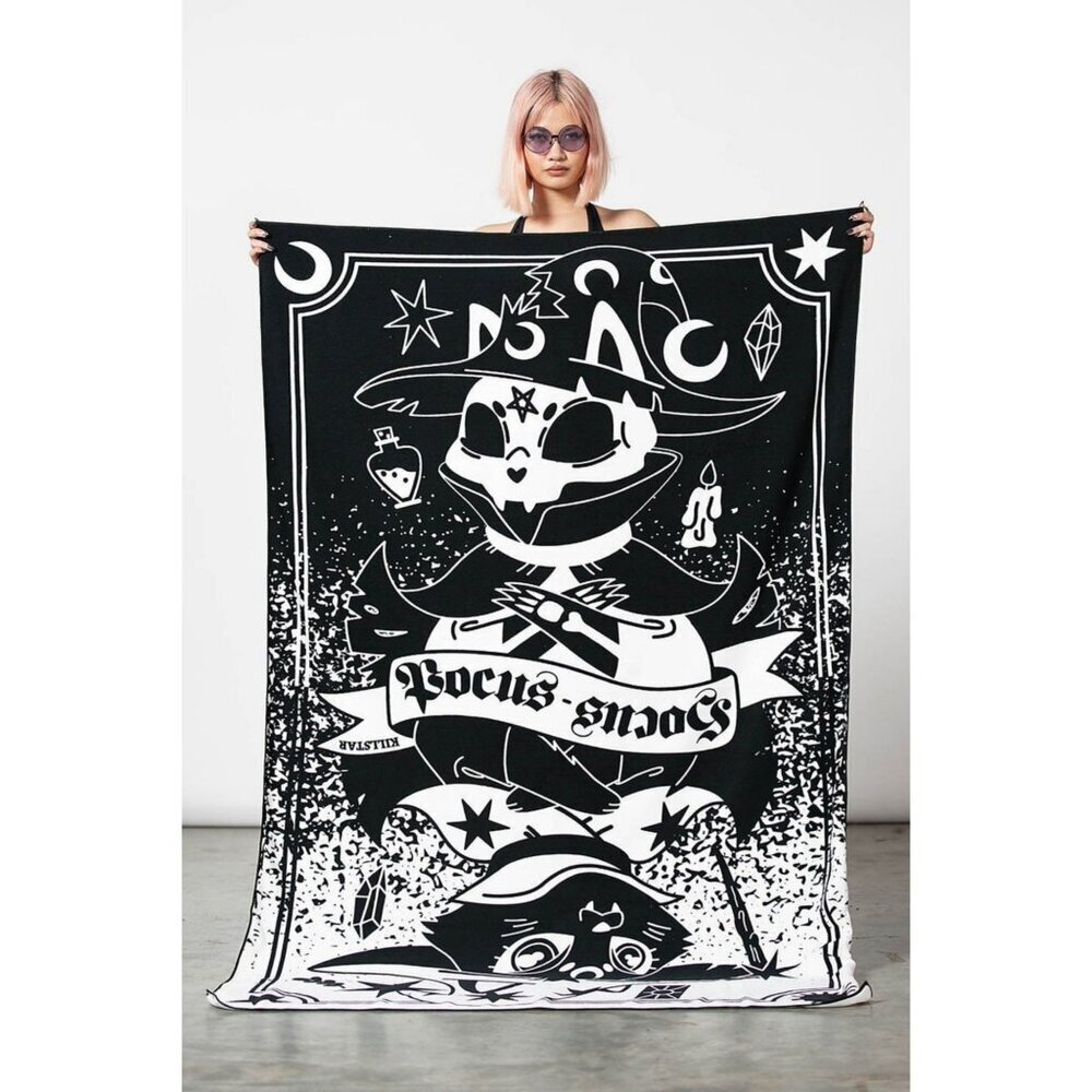 Killstar ✦ Meow-Gical Beach Towel ✦ XL Black & White Microfiber Hocus Pocus Cat